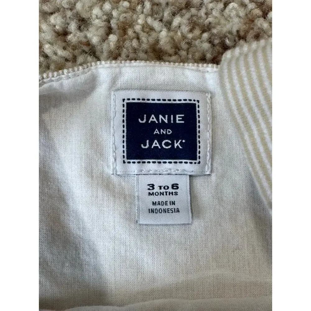 Janie & Jack baby overalls, shorts, 3-6 months, Tan & white; with Alligator